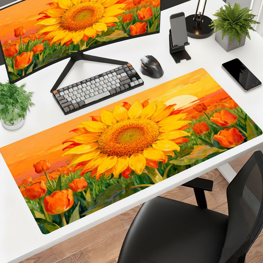 Laptop Accessories Brand - ブランドイエローサンフラワーマウスパッド、厚手のHDプリントデスクマット、オフィス、ラップトップ、ゲーム用、花柄アートパターンデスクトップアクセサリー