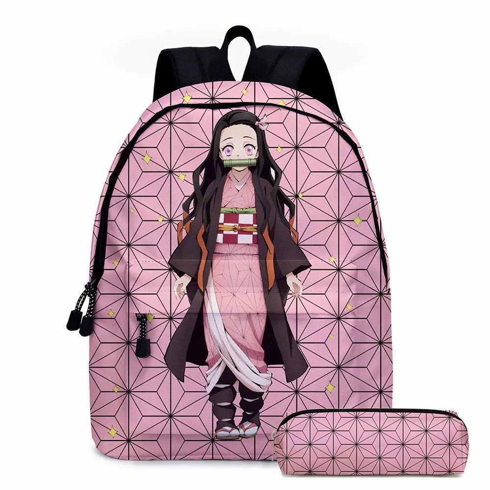 Laptop Accessories For Girls - アニメデーモンスレイヤーバックパック鉛筆ケース 2 個セットプリント学生スクールバッグ大容量ラップトップブックバッグ文具ポーチギフト