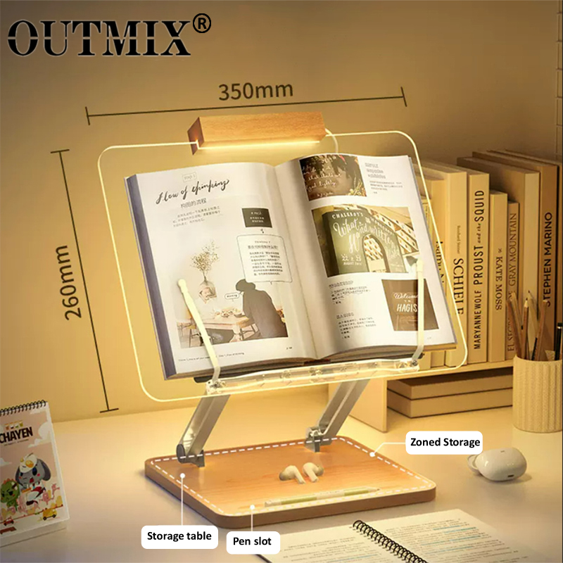 Laptop Accessories Organizer - 木製読書スタンド ライト付き 透明アクリル 多機能リフティングタブレットホルダー ラップトップブラケット デスクトップ収納本棚