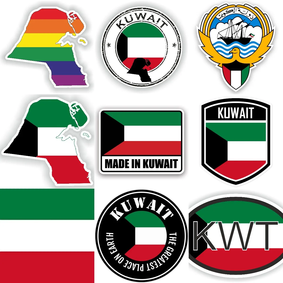 Laptop Accessories Kuwait - KWT クウェート国旗地図国章クリエイティブ PVC ステッカー壁オートバイのラップトップ車のバンパー自転車バンデカールアクセサリー