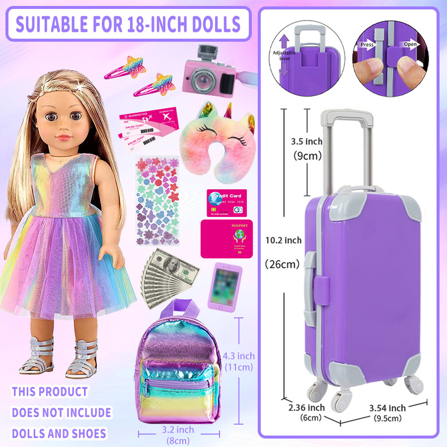 18インチ人形用服とアクセサリー、人形用スーツケース旅行セッ - Laptop Accessories For Girls のレビューと価格