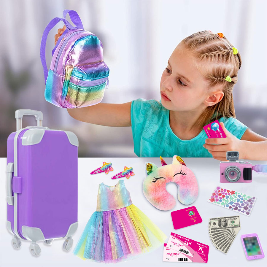 18インチ人形用服とアクセサリー、人形用スーツケース旅行セッ - Laptop Accessories For Girls のレビューと価格