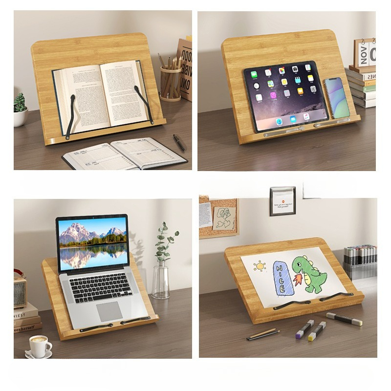木製読書用ブックスタンド、多機能ラップトップサポート、8段階 - Laptop Office Accessories のレビューと価格