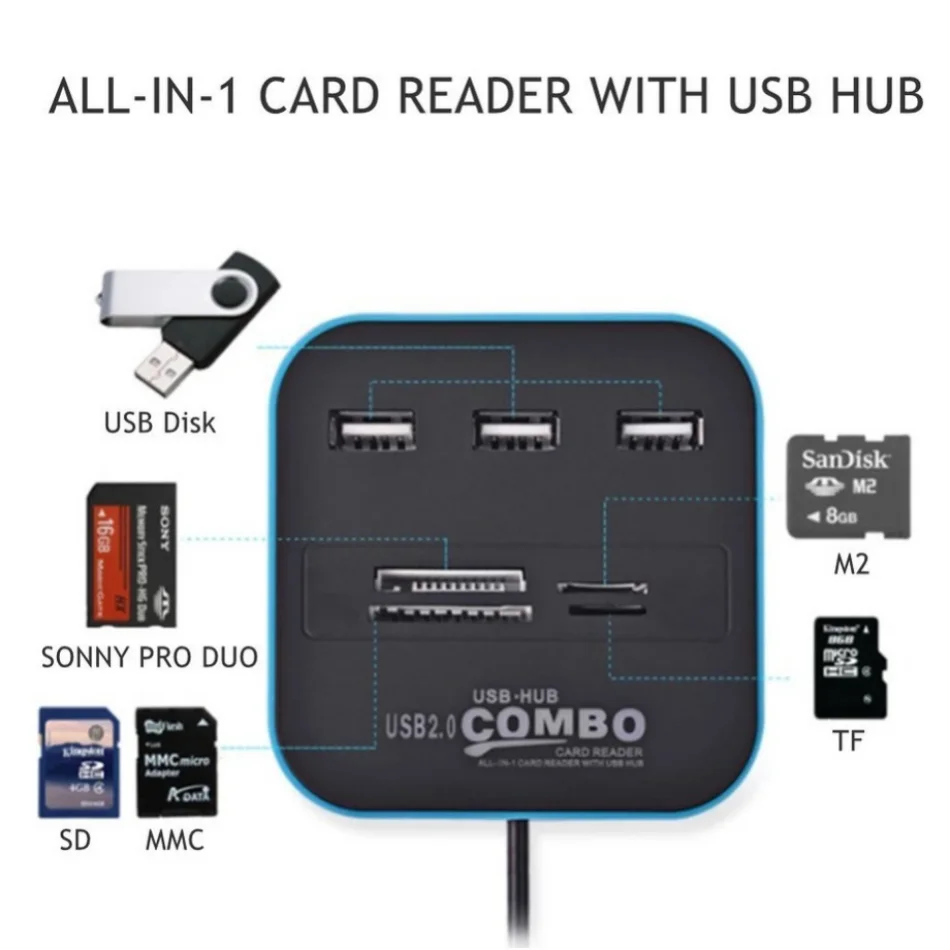 3ポートUSB 2.0ハブコンボ USBマイクロカードリーダ - Laptop Accessories All In One のレビューと価格