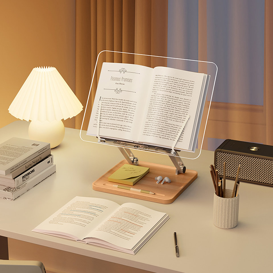 木製読書スタンド ライト付き 透明アクリル 多機能リフティン - Laptop Accessories Organizer のレビューと価格