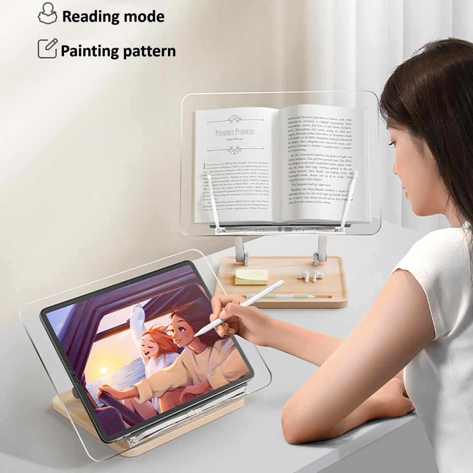 木製読書スタンド ライト付き 透明アクリル 多機能リフティン - Laptop Accessories Organizer のレビューと価格
