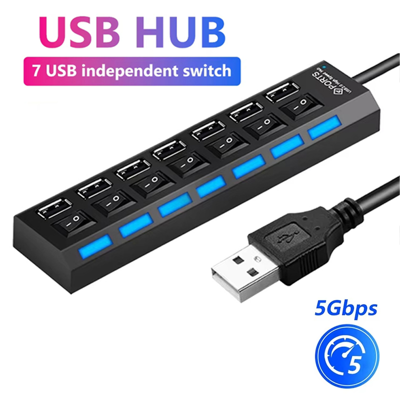 7 ポート USB 2.0 ハブスプリッターラップトップコン - Laptop Office Accessories のレビューと価格